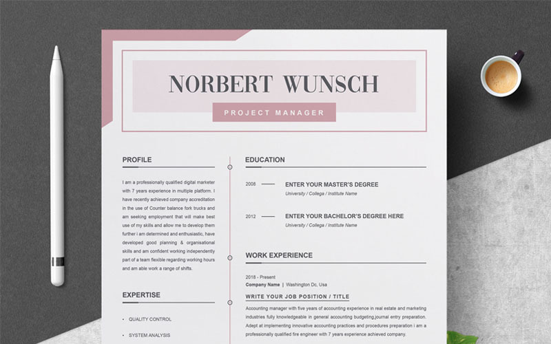 Download Резюме "Norbert Wunsch Resume Template" / Norbert Wunsch Resume Template - Резюме на тему графика cover letter resume instant download for mac cv design template infographic minimal swiss clean creative photo photoshop psd word job