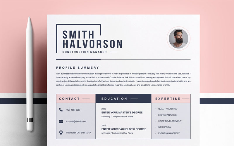 Download Резюме "Smith Halvorson Resume Template" / Smith Halvorson Resume Template - Резюме на тему графика cover letter resume instant download for mac cv design template infographic minimal swiss clean creative photo photoshop psd word job