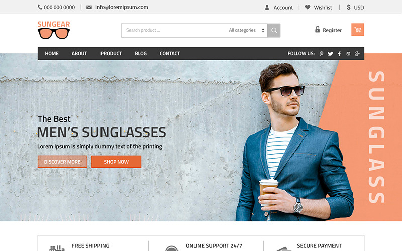 Download PSD шаблон "Sungear - Multipurpose Sunglass Store PSD Template" / Sungear - Multipurpose Sunglass Store PSD Template - PSD шаблон на тему оптовый магазин psd theme template photoshop eyeware store product style ecommerce sunglass specs