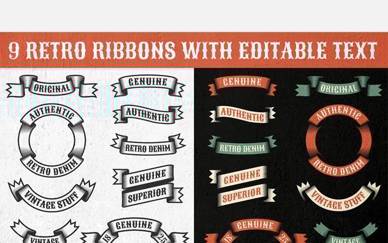 Download Иллюстрация "Authentic Retro Ribbons - Illustration" / Authentic Retro Ribbons - Illustration - Иллюстрация на тему графика emblem badge label illustration banner professional poster stamp ribbon symbol