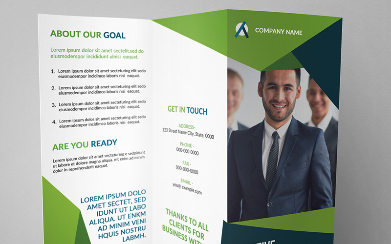 Download Фирменный стиль "Creative Trifold Business Brochure - Corporate Identity Template" / Creative Trifold Business Brochure - Corporate Identity Template - Фирменный стиль на тему графика corporate brochure template trifold tri-fold green company business photoshop psd layout proposal advertising modern clean minimal