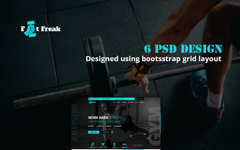 Download PSD шаблон "FitFreak PSD Template" / FitFreak PSD Template - PSD шаблон на тему графика gym gymfit aerobics fitness bodybuilding workout exercise trainer health weightloss yoga sports crossfit muscles fit theme responsive bootstrap psd photoshop