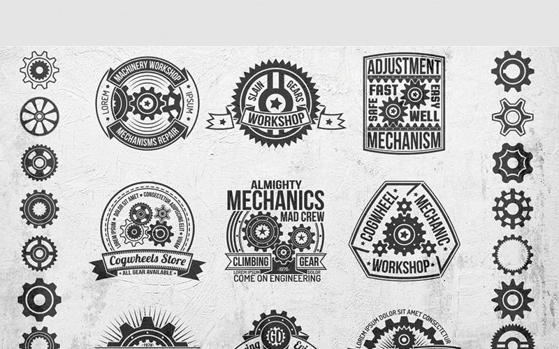 Download Иллюстрация "Gears Emblem Set - Illustration" / Gears Emblem Set - Illustration - Иллюстрация на тему графика emblem badge label illustration banner professional poster stamp ribbon symbol