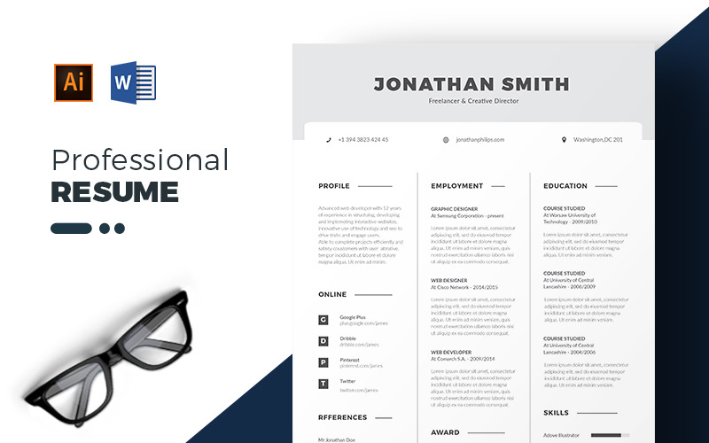 Download Резюме "Jonathan Smith Resume Template" / Jonathan Smith Resume Template - Резюме на тему графика resume cv professional clean creative curriculum vitae design elegant modern photoshop template pro format qualifications templates simple word