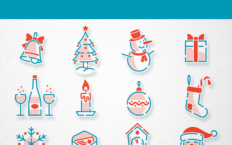 Christmas New Year Icons Set - Illustration