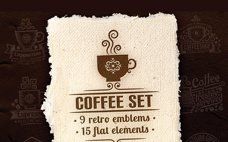 Download Иллюстрация "Coffee-set - Illustration" / Coffee-set - Illustration - Иллюстрация на тему графика emblem badge label illustration banner professional poster stamp ribbon symbol