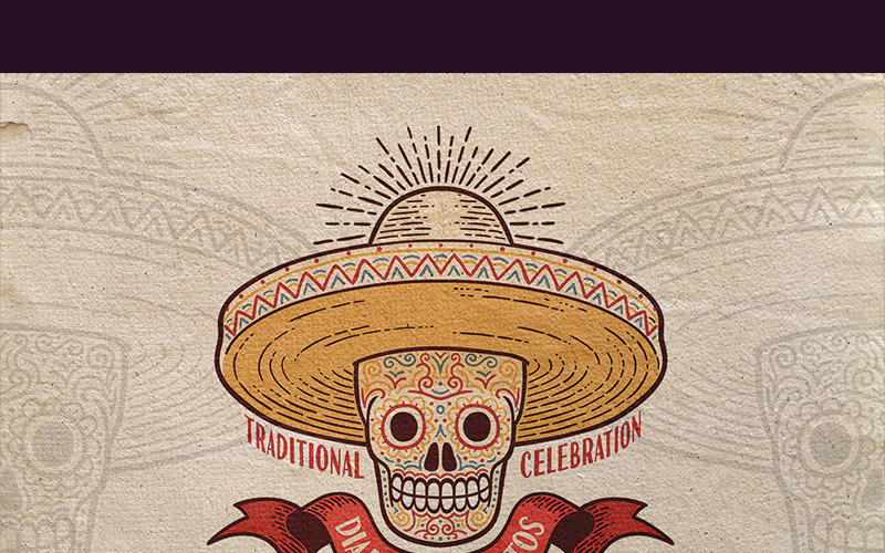 Download Иллюстрация "Day of the Dead Sugar Skull - Illustration" / Day of the Dead Sugar Skull - Illustration - Иллюстрация на тему графика emblem badge label illustration banner professional poster stamp ribbon symbol