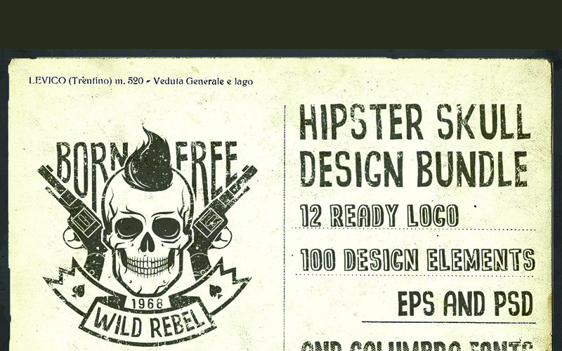 Download Иллюстрация "Hipster Skull Design Bundle - Illustration" / Hipster Skull Design Bundle - Illustration - Иллюстрация на тему графика emblem badge label illustration banner professional poster stamp ribbon symbol