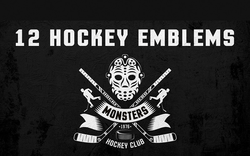 Download Иллюстрация "Hockey Logo on Dark - Illustration" / Hockey Logo on Dark - Illustration - Иллюстрация на тему графика emblem badge label illustration banner professional poster stamp ribbon symbol