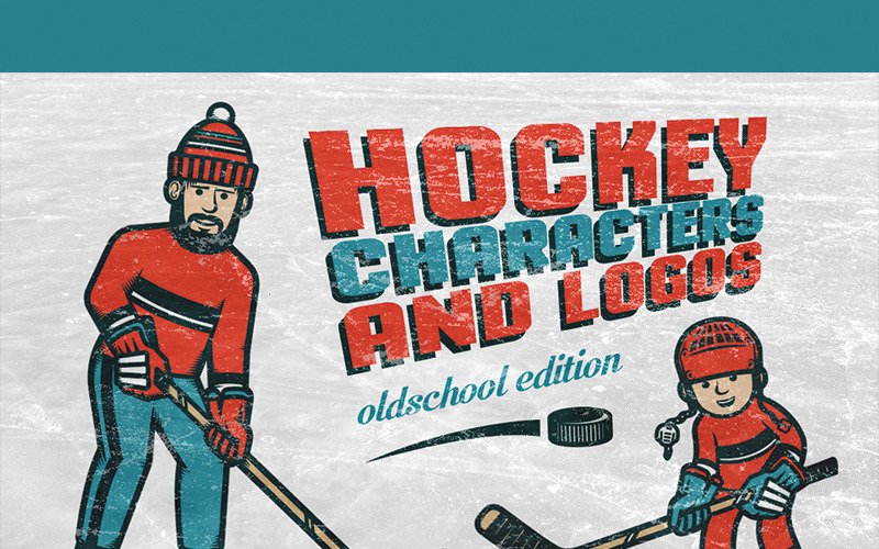 Hokejové postavy a loga - ilustrace