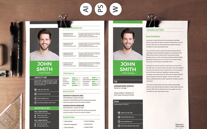 Download Резюме "John Smith Resume Template" / John Smith Resume Template - Резюме на тему графика clean resume cover letter creative curriculum vitae cv design template free illustrator eps mac page mac pages microsoft word modern