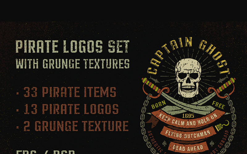 Download Иллюстрация "Pirate Grunge Logo - Illustration" / Pirate Grunge Logo - Illustration - Иллюстрация на тему графика emblem badge label illustration banner professional poster stamp ribbon symbol