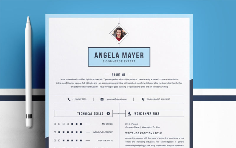 Download Резюме "Angela Mayer Resume Template" / Angela Mayer Resume Template - Резюме на тему графика resume template black two page free cv professional word for apple pages microsoft mac photoshop psd illustrator eps 1 2
