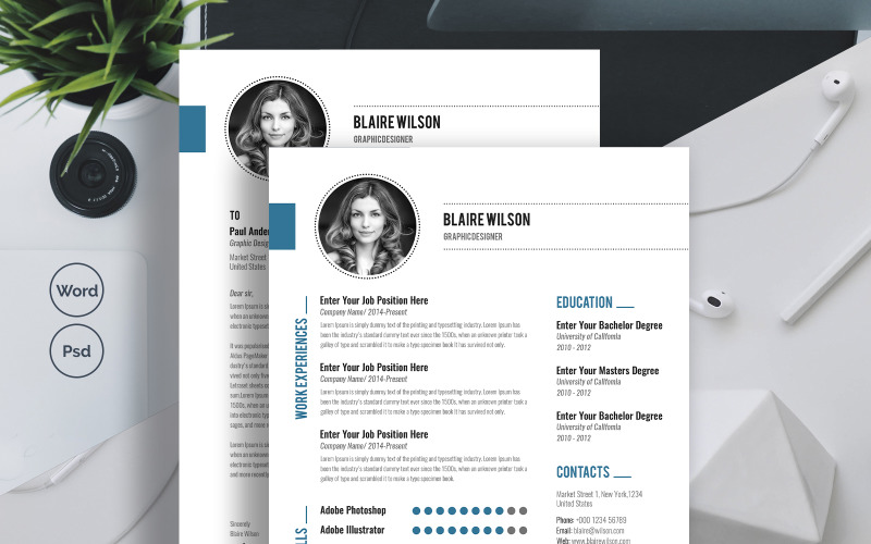 Download Резюме "Blaire Wilson Resume Template" / Blaire Wilson Resume Template - Резюме на тему графика a4,clean,resume,cover,letter,creative,cv,design,document,docx,elegant,employment,infographic,minimalist,modern,ms,word,professional,psd,template