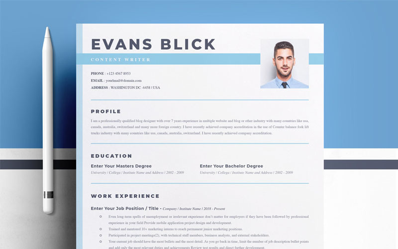 Modelo de currículo de Evans Blick