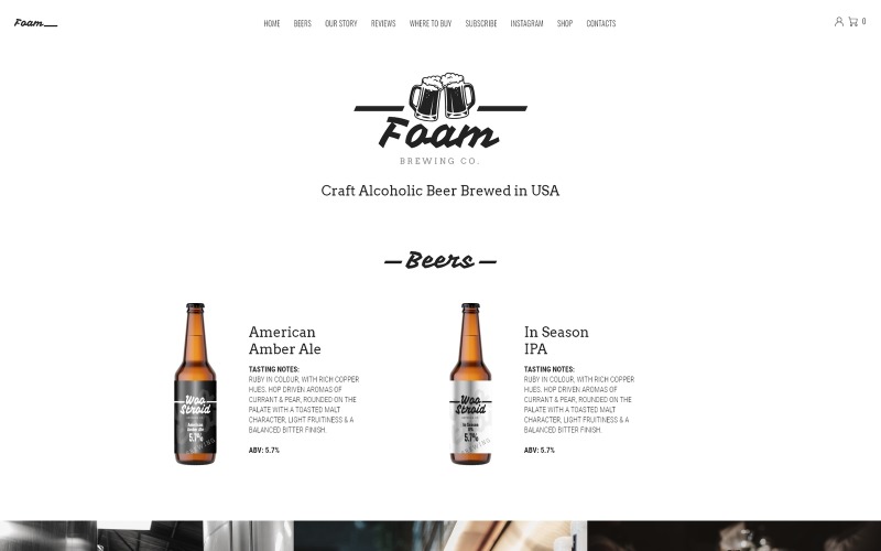 泡沫-啤酒吧电子商务一页现代元素或WooCommerce主题