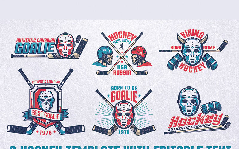 Хоккейная эмблема ретро комплект - Иллюстрация