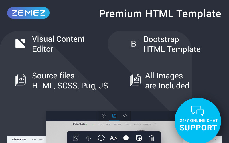 Oliver Bates - Copywriting Services Classic färdig att använda HTML5-webbplatsmall
