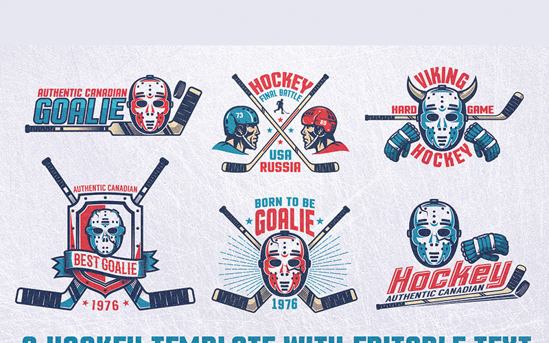 Paquete retro de emblema de hockey - Ilustración