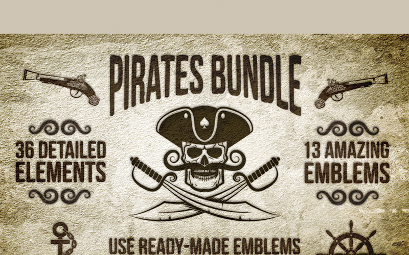 Download Иллюстрация "Pirate Bundle - Illustration" / Pirate Bundle - Illustration - Иллюстрация на тему графика emblem badge label illustration banner professional poster stamp ribbon symbol