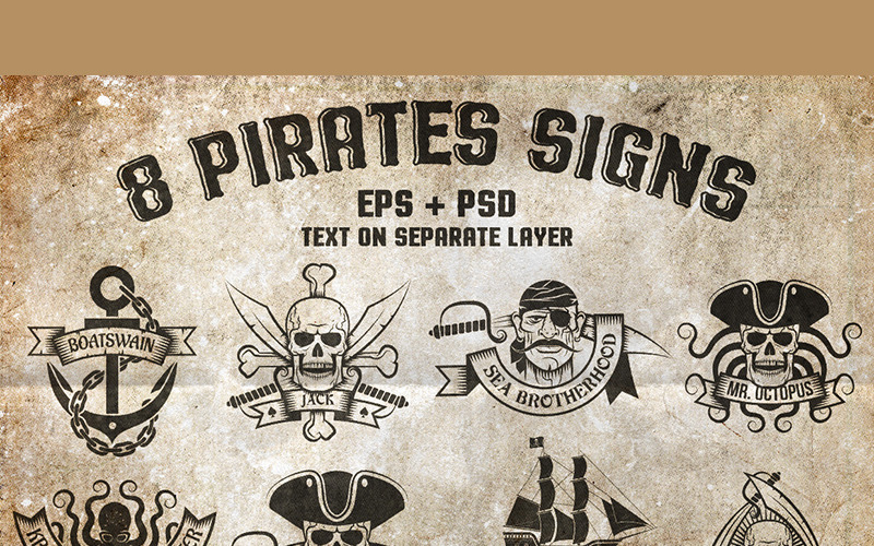 Download Иллюстрация "8 Pirates Signs - Illustration" / 8 Pirates Signs - Illustration - Иллюстрация на тему графика emblem badge label illustration banner professional poster stamp ribbon symbol