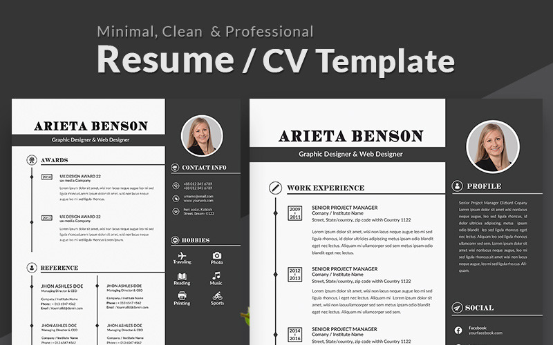 Download Резюме "Arieta Benson Resume Template" / Arieta Benson Resume Template - Резюме на тему графика a4 blue bright bundle clean cv resume cover letter 4 page classic design job minimalist download layout template word