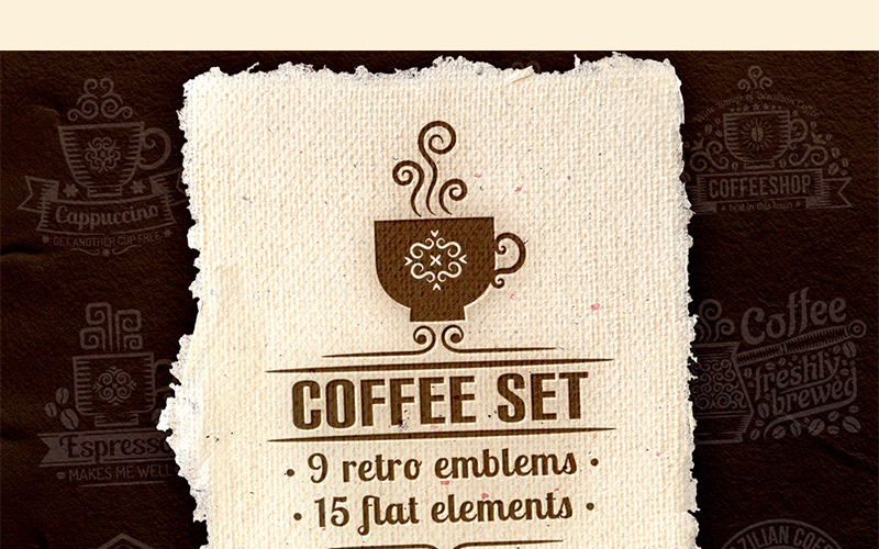 Download Иллюстрация "Coffee Set - Illustration" / Coffee Set - Illustration - Иллюстрация на тему графика emblem badge label illustration banner professional poster stamp ribbon symbol