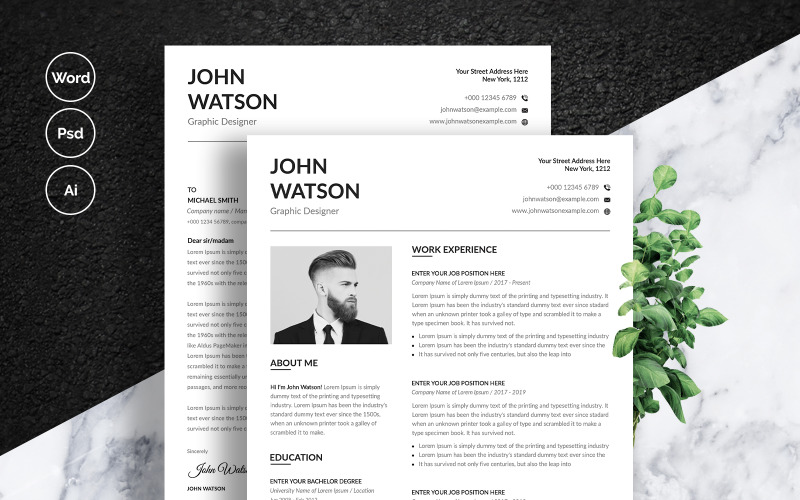 John Watson com modelo de currículo de cartão de visita