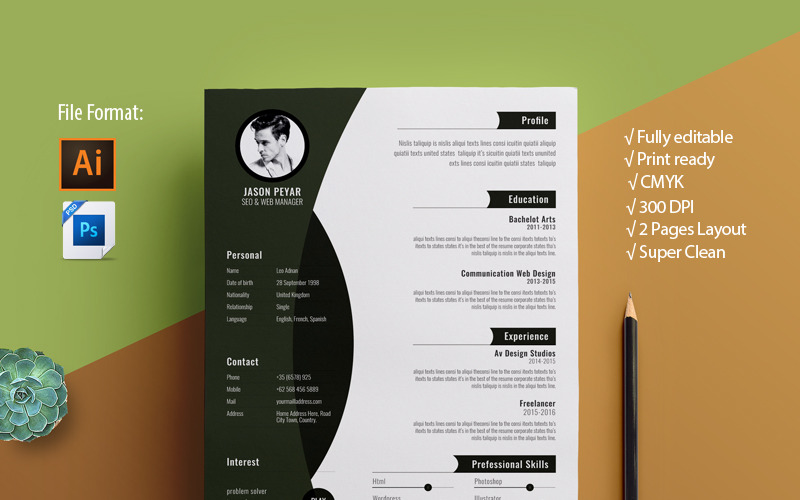 Plantilla de curriculum vitae moderno