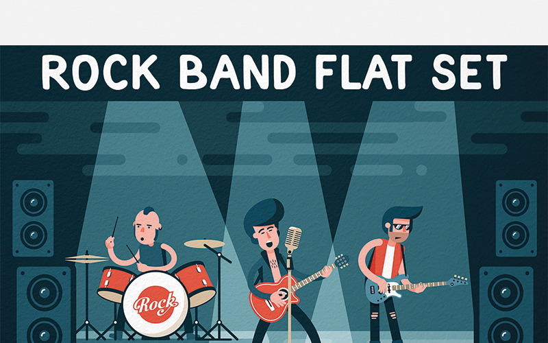 Download Иллюстрация "Rock Band Flat Set - Illustration" / Rock Band Flat Set - Illustration - Иллюстрация на тему графика emblem badge label illustration banner professional poster stamp ribbon symbol