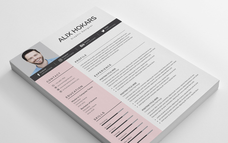 Download Резюме "Alix Hokars Clean & Professional Resume Template" / Alix Hokars Clean & Professional Resume Template - Резюме на тему графика resume cv clean creative word infographic modern professional student mac pages manager template bankers doctors job seekers
