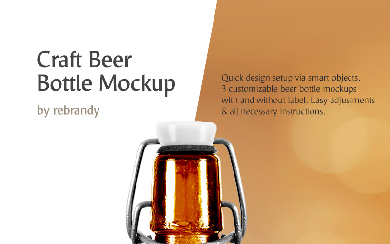 Download Мокап для продукта "Craft Beer Bottle product mockup" / Craft Beer Bottle product mockup - Мокап для продукта на тему графика beer bottle craft alchohol alcohol label glass cold cool beverage drink drop botle brewery ale pack mockup kraft bung branding