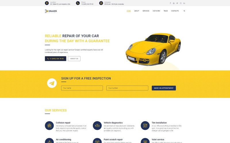 Draxer - Ремонт автомобілів Багатоцільова мінімальна тема WordPress Elementor