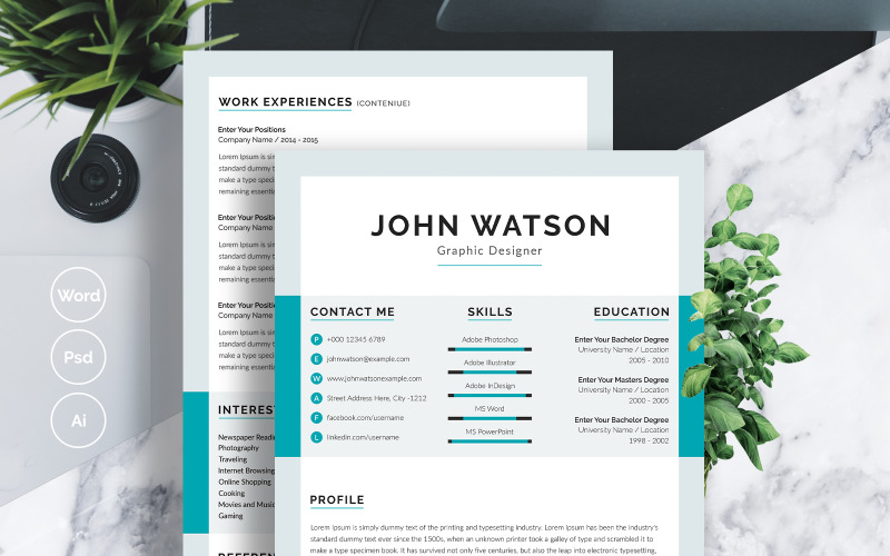 Download Резюме "John Watson Resume Template" / John Watson Resume Template - Резюме на тему графика 1 page resume 2 3 a4 clean cover letter creative cv design document docx elegant employment infographic minimalist modern ms