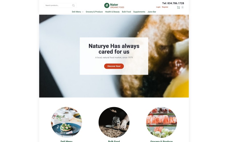Nater - Tema moderno di WooCommerce di Elementor dell'e-commerce di alimenti biologici