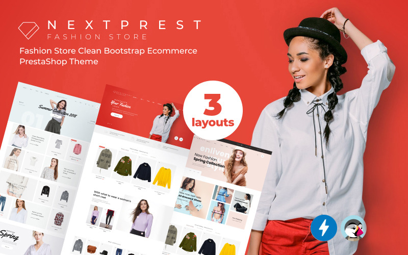 Nextprest - Tema PrestaShop per l'e-commerce di Bootstrap pulito del negozio di moda