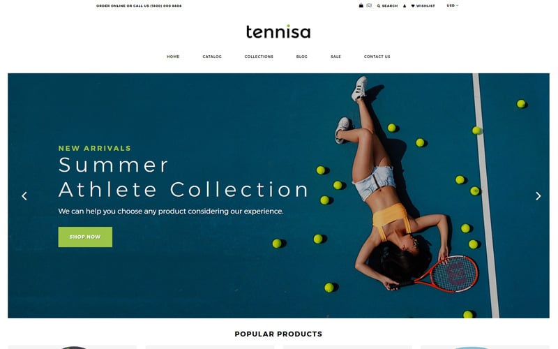 Tennisa - Thème Shopify propre pour le magasin de tennis