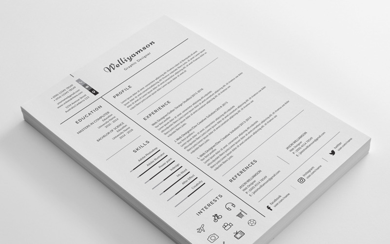 Download Резюме "Welliyamson Clean Resume Template" / Welliyamson Clean Resume Template - Резюме на тему графика resume cv clean creative word infographic modern professional student mac pages manager template bankers doctors job seekers