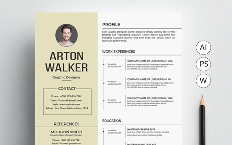Download Резюме "Arton Walker Resume Template" / Arton Walker Resume Template - Резюме на тему графика clean resume cover letter creative curriculum vitae cv design template free illustrator eps mac page mac pages microsoft word modern