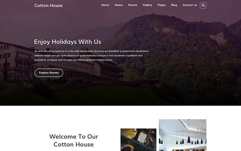 Download PSD шаблон "Cotton House  |  Resort, Hotel and Holiday PSD Template" / Cotton House  |  Resort, Hotel and Holiday PSD Template - Адаптивный PSD шаблон на тему гостиницы accommodation bed-and-breakfast booking food holiday hotel motel reservation resort room rooms travel vacation apartments luxury villa plan-your-holiday restaurants ticket-booking