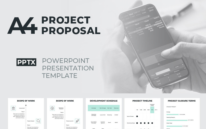 Modelo de PowerPoint de proposta de projeto A4