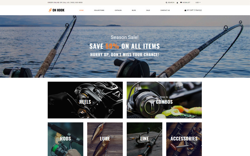 On Hook - Angeln Mehrseitiges Clean Shopify-Thema