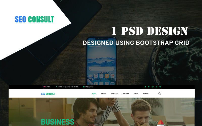 Download PSD шаблон "SeoConsult PSD Template" / SeoConsult PSD Template - PSD шаблон на тему seo-оптимизация seo company search engine optimization business seofriendly marketing digital ecommerce agency smm online ranking bootstrap template theme psd
