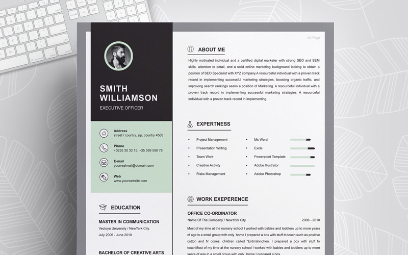 Download Резюме "Smith Resume Template" / Smith Resume Template - Резюме на тему графика 1 page resume 2 clean cv cover letter design template illustrator eps mac pages microsoft word modern photoshop psd professional