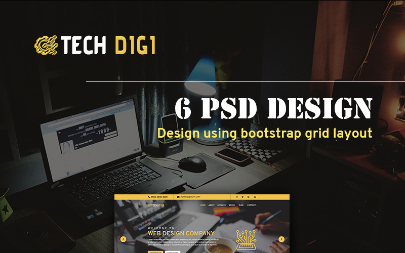 Download PSD шаблон "TechDigi PSD Template" / TechDigi PSD Template - PSD шаблон на тему графика web design company website seo agency business creative designer digital webdesigning professional ecommerce webstyle responsive template theme