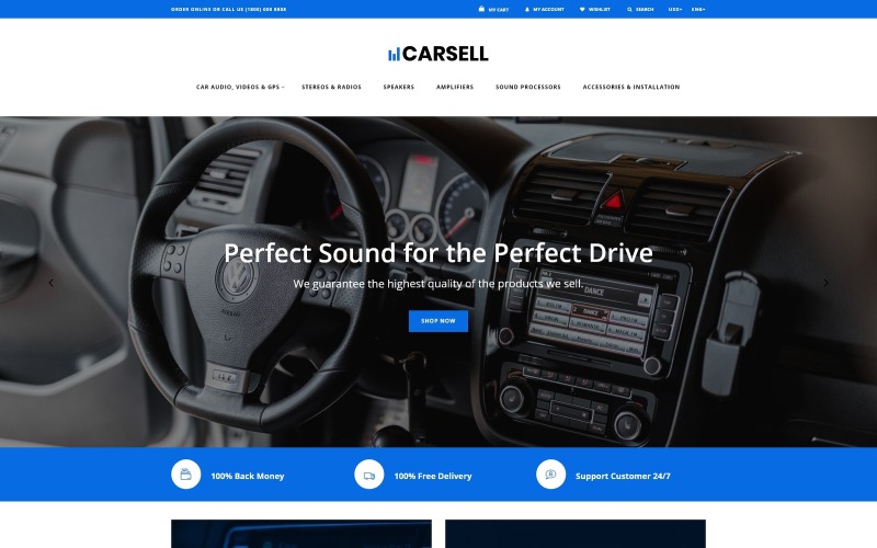 Carsell - Car Audio Multipage Clean OpenCart sablon