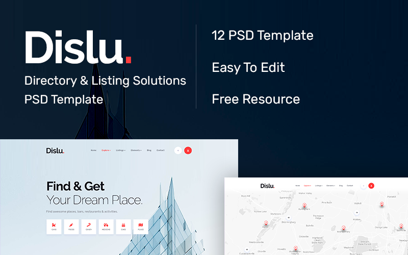 Download PSD шаблон "Dislu Directory & Listings PSD Template" / Dislu Directory & Listings PSD Template - PSD шаблон на тему искусство и культура directory listing business-listing directory-listing searching