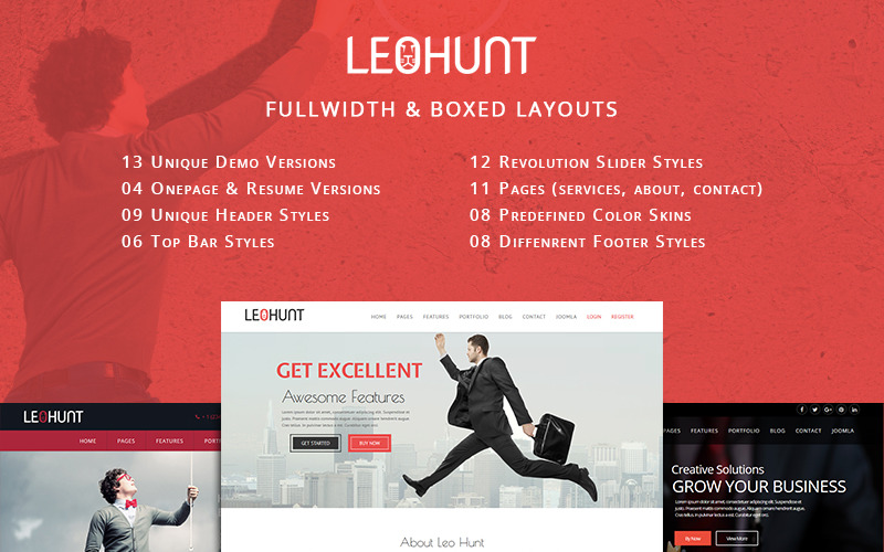 LeoHunt - Responsiv mångsidig Joomla-mall