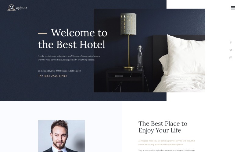 Mageco - Tema de Elementor de WordPress minimalista multipropósito para hotel