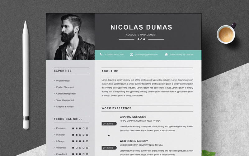 Download Резюме "Nicolas Dumas Resume Template" / Nicolas Dumas Resume Template - Резюме на тему графика resume 2 page clean cv cover letter design template illustrator eps mac pages microsoft word modern photoshop psd professional